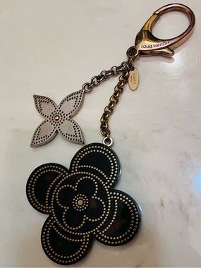 Louis Vuitton Brown & Gold Flower Charm Keychain